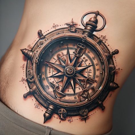 Pirate Compass Tattoo, Vintage Compass Tattoo, Viking Compass Tattoo, Compass Tattoo Meaning, Nautical Compass Tattoo, Compass Rose Design, Tattoo Studio Design, Tattoo Symbols, Compass Tattoo Design