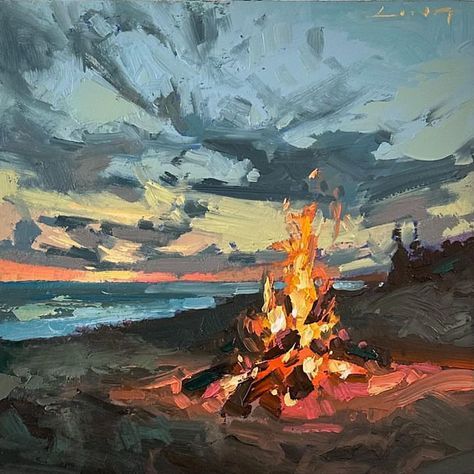 Chris Long, 2023 Beach, Beach Bonfire, Landscape Art Painting, Instagram Beach, My Imagination, Wow Art, Impressionist Paintings, Art Inspiration Painting