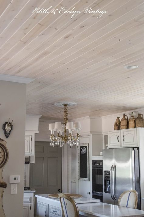 How to Get Rid of a Popcorn Ceiling Covering Popcorn Ceiling, Remodel House, Wood Plank Ceiling, Wooden Ceiling Design, Plank Ceiling, Popcorn Ceiling, Murphy Beds, Kitchen Ceiling, Wooden Ceilings