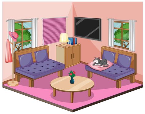 Living room interior with furniture in pink theme Living Room Vector, Living Room Clipart, Living Room Cartoon, Name Activities Preschool, Alphabet Flash Cards Printable, Geometric Photography, Cute Living Room, Colour Drawing, Arte Aesthetic