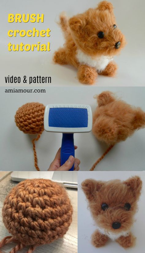 Learn how to Brush Crochet and make a Fluffy Crochet Dog Amigurumi with this FREE CROCHET PATTERN and easy to follow tutorial!    #crochetdog #freecrochetpatterns #dogamigurumi #amigurumi #amigurumipattern #brushedcrochet Fuzzy Amigurumi Patterns, Fur Yarn Amigurumi, How To Crochet With Fuzzy Yarn, Fluffy Dog Crochet Pattern, Crochet Fluffy Yarn Amigurumi, Fluffy Wool Crochet Ideas, Fluffy Crochet Amigurumi, Crochet Animals Realistic, Fur Yarn Projects