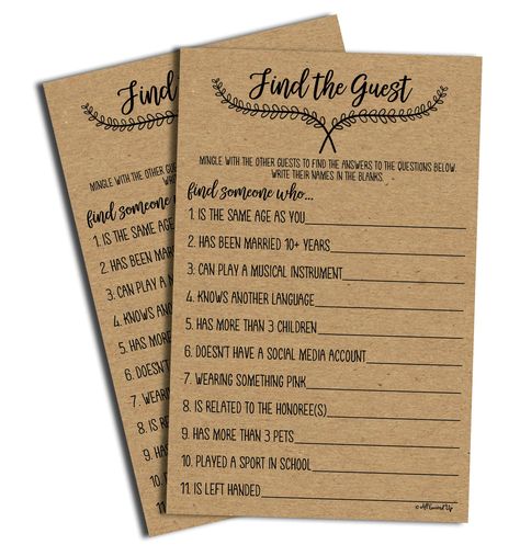 PRICES MAY VARY. 50 - Find the Guest - Game Sheets LARGE SHEETS - Each sheet is generously sized to 8.4" high x 5.4" wide. Professionally printed on high quality, Premium paper for easy writing with pens, pencils or anything you choose! This Find the Guest Baby Shower Game, Bridal Shower Game for 50 Guests, Wedding Game, Engagement party games, Adult Birthday Party Game, Housewarming Party. Any Occasion! Deep, Rich, Vibrant Colors on these add color to your party and Tables Coordinating items av Christmas Bridal Shower Games, Guest Games, Find The Guest Game, Wedding Table Games, Adult Birthday Party Games, Rustic Bridal Shower Games, Engagement Party Games, Bachelorette Party Game, Find The Guest