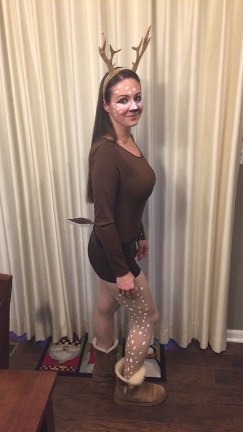 My Halloween costume this year 2017. A Speckled Fawn/ Deer Fawn Costume Women, Halloween Deer Costume, Halloween Deer Costumes Women, Deer Outfit Halloween, Deer Inspired Outfit, Cute Deer Costume, Deer Costume Halloween, Deer Costume Women Diy, Easy Deer Costume