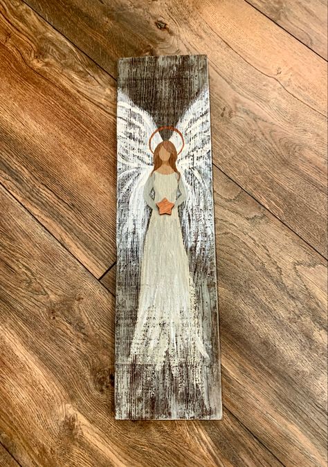 Angels Christmas Decorations, Nativity Art, Barn Wood Art, Angel Wings Painting, Super Saturday, Christmas Paintings On Canvas, Shop Photography, Angel Crafts, Christmas Signs Wood