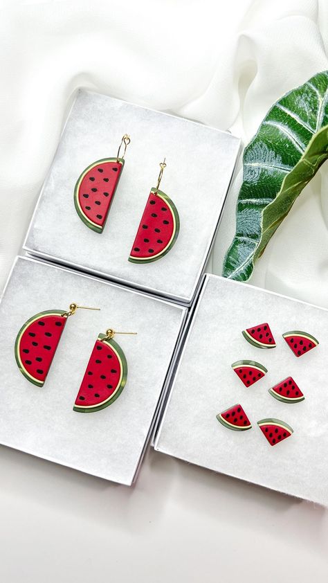 Watermelon Polymer Clay Earrings, Watermelon Clay Earrings, Summer Earrings Clay, Fruit Clay Earrings, Polymer Clay Earrings Summer, Watermelon Ceramic, Summer Clay Earrings, Earrings 2024, Watermelon Earrings