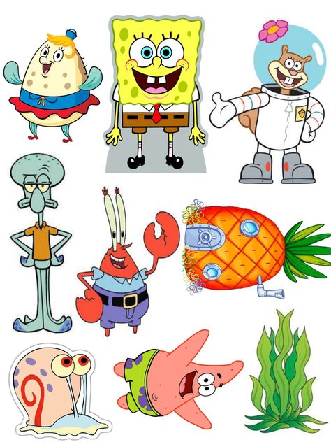 Sponge Bob Cake Topper Printable, Spongebob Stickers Printable, Sponge Bob Characters, Spongebob Birthday Party Decorations, Spongebob Birthday Cake, Spongebob Tattoo, Spongebob Cartoon, Spongebob Cake, Spongebob Birthday Party