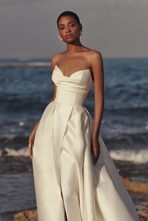 Draped Sleeves Wedding Dress, Modern Day Wedding Dresses, Strapless Ivory Wedding Dress, Strapless Wedding Dress With Sleeves Added, White Bridal Corset Top, Lihi Hod Bridal, Haute Couture Bridal Gowns, Bridal Elegance Studio Torrance, Draped Tulle Wedding Dress