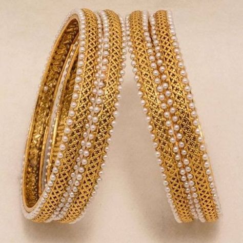 Gold Bangle Design, Pearl Bangles Gold, Pearl Bangles, Gold Bangles Indian, Bangle Design, Gold Bangle Set, Diy Gold, Autumn Ideas, Gold Pendant Jewelry