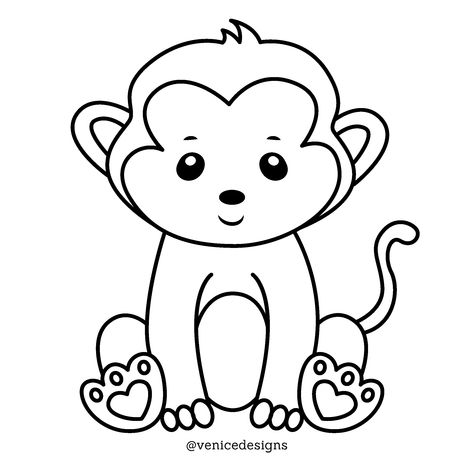 Baby Monkey Cartoon Outline Baby Monkey Drawing, Monkey Outline, Jungle Wildlife, Cartoon Outline, Wild Animals Drawing, Monkey Clipart, Tuesday Post, Nursery Drawings, Monkey Cartoon