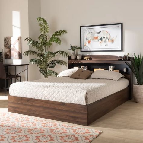 Union Rustic Nalani Queen Storage Platform Bed & Reviews | Wayfair Wood Bed Design Modern Luxury, Shelved Headboard, Beautiful Bed Designs, Simple Bed Designs, Platform Storage Bed, Platform Storage, Queen Size Platform Bed, Storage Platform, Curved Headboard