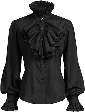 Fabric:Polyester.Lightweight,soft and breathable. Features:Women's renaissance pirate shirts with long sleeves,flared cuffs,stand collar.Loose fit and solid color. Design:Medieval victorian steampunk retro blouse with unique long sleeves,lace flared cuffs,ruffles,solid color design,renaissance vintage style. Gothic Pirate, Arm Shaper, Victorian Shirt, Pirate Cosplay, Retro Blouse, Gauze Blouse, Pirate Shirt, Vampire Clothes, Ruffle Long Sleeve Blouse