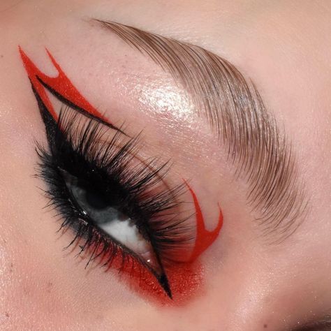 Geometric Eyeliner, Fire Makeup, Red Eyeliner, Red Eye Makeup, Graphic Makeup, Rave Makeup, Swag Makeup, Red Makeup, Eyeliner Makeup