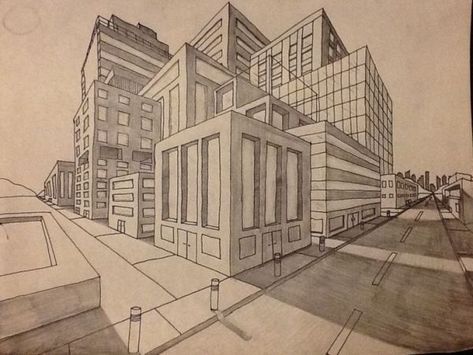 Perspective Building Drawing, Drawings Of Buildings, 2 Point Perspective Drawing, 3 Point Perspective, Perspective Drawings, History Of Architecture, Perspective Sketch, Eksterior Modern, Perspective Drawing Architecture