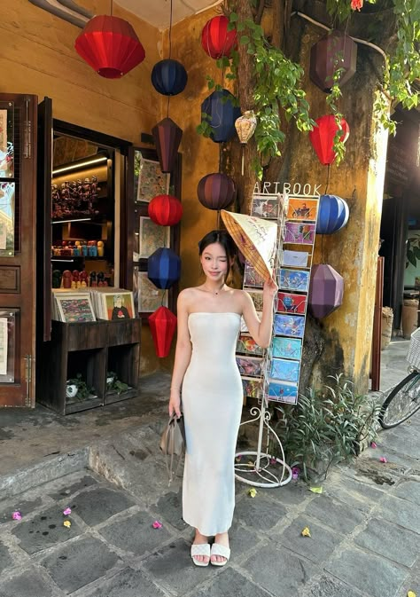 Vietnam Ootd Travel Outfits, Vietnam Photo Ideas, Hanoi Outfit, Bangkok Outfit Ideas, Vietnam Travel Outfit, Vietnam Outfit Ideas, Thailand Ootd, Vietnam Outfit, Photoshooting Ideas