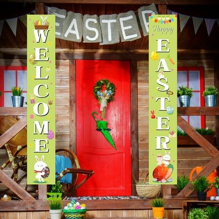 Vocy Keychain Hanging Ornaments Green Rabbit Easter Front Door Welcome Sign Flag Curtains Panel Decoration Wall Porch Garden Hanging Green Front Door Welcome Sign, Easter Porch, Door Welcome Sign, Easter Photo Props, Easter Front Door, Car Green, Happy Easter Banner, Easter Background, Green Rabbit