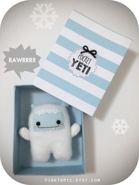 Who could resist this cute yeti? :) He makes a great stocking stuffer for the holidays. This pocket yeti is made from plush felt and high quality felt Yeti Abominable, Cute Yeti, Abominable Snowman, Felt Crafts Diy, Diy Bricolage, Felt Patterns, Felt Diy, Cute Plush, Felt Toys