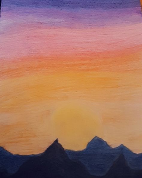 Coloring Sky With Colored Pencils, Sunset Colored Pencil Drawing, Sunset With Colored Pencils, Color Pencil Art Sunset, Sunset Drawing Colored Pencil Easy, Sunset Drawing Easy Pencil, Color Pencil Sunset, How To Draw A Sunset, Colored Pencil Sunset