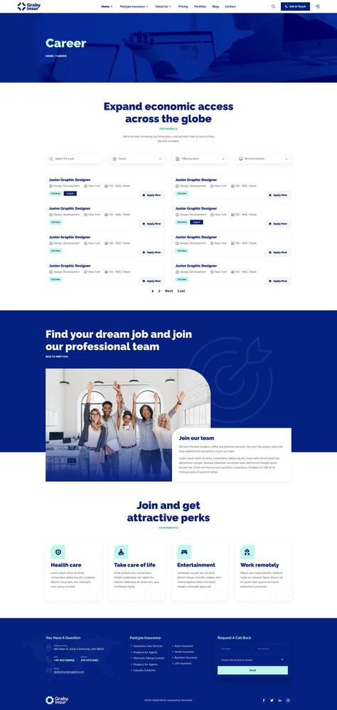 Grabyinsur Insurance Company Figma Template Career Page Design, Elegant Website Design, Wireframe Website, Figma Template, Web Project, Homepage Layout, Artist Management, Website Design Services, Personal Portfolio