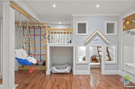 Playhouse In Playroom, Playroom Loft Ideas For Kids, Basement Kids Playroom, House Playroom, Dream Playroom, Girl Playroom, Basement Diy, Franklin House, Loft Playroom