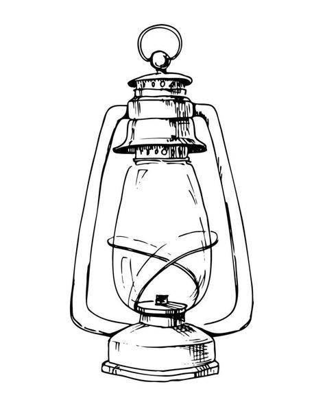 Old Lanterns Vintage, Kerosene Lamp Drawing, Kerosene Lamp Tattoo, Old Lantern Drawing, Vintage Lamp Drawing, Old Lamp Drawing, Lamp Sketch Drawings, Vintage Things To Draw, Lantern Drawing Vintage