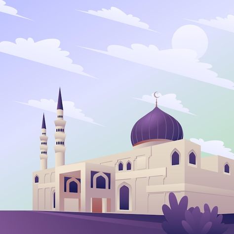 Mosque beautiful scene vector purple cre... | Premium Vector #Freepik #vector #islamic-greeting #mosque-illustration #ramadan-wallpaper #islamic-celebration Mosque Animation, Masjid Illustration, Mosque Beautiful, Brick Wallpaper Iphone, Muslim Background, Wallpaper Muslim, Muslim Illustration, Ramadan Wallpaper, Mosque Illustration