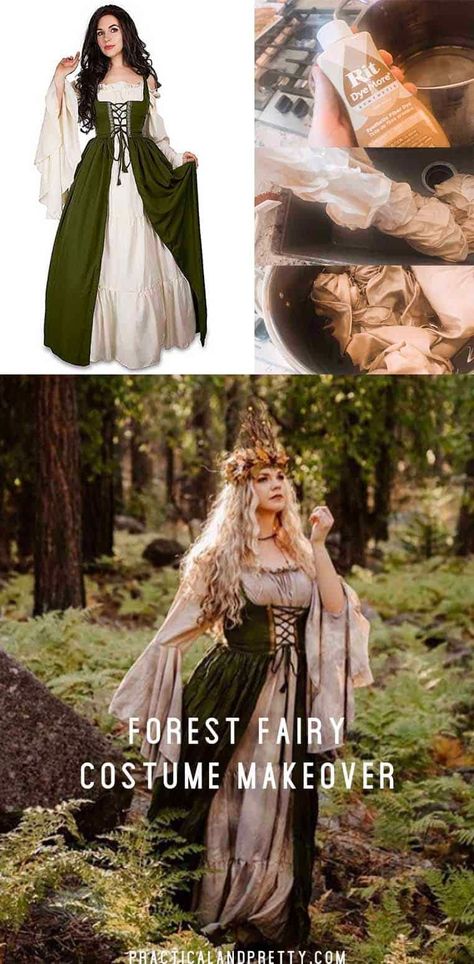 This tutorial will tell you how I made my Forest Fairy Costume using tie dye. There is a video for more visual learners as well. Forest Nymph Costume Dresses, Witch Fairy Costume, Fairy Elf Costume Diy, Forest Fairy Halloween Costume, Renfest Costume Women Diy, Ren Faire Costume Witch, Ren Faire Elf Costume, Diy Medieval Costume Women, Halloween Costumes Elf