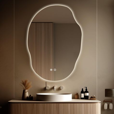 PRICES MAY VARY. 【5MM Eco-friendly Mirror】 Copper free Environmentally friendly materials are used with silvered reflection layer. 【Dimmable Light】This led mirror for bathroom has 3 color temperature lights. The brightness of the light can be adjusted using the touch sensor button on mirror. 【Anti-Fogged】Built-in anti-fog pad ensures the mirror stays clear and fog-free after shower. The mirror defogger switch and light switch can be controlled separately,safe and energy-saving. 【Long service lif Bathroom Lighting Over Mirror Three, Lights Around Mirror Bathroom, Mirror Wall Behind Toilet, Starburst Mirror Bathroom, Bath Wall Mirrors, Bathroom Light Fixtures Uk, Bathroom Banity Mirror, Bathroom Mirror Picks, Bathroom Wall Vanity Mirror