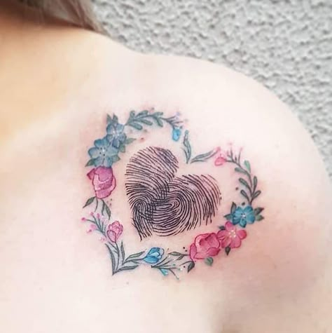 Society Tattoo, Thumbprint Tattoo, Fingerprint Tattoo, Fingerprint Heart Tattoos, Fingerprint Tattoos, Fingerprint Heart, Flower Tattoo Ideas, Tatuaje A Color, Heart Tattoo Designs