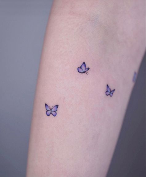 Purple Tattoo Ink, Small Hip Tattoos Women, Purple Butterfly Tattoo, Pisces Tattoo Designs, Ring Tattoo Designs, Blue Butterfly Tattoo, Hip Tattoos, Small Butterfly Tattoo, Hip Tattoos Women