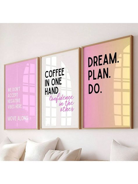 Pink Office Decor Women Inspirational Home Office Wall Art Set Of 3 Wall Prints Confidence Poster Motivational Quote Witty Office Wall Decor  Canvas Posters For Living Room, Bed Room Multicolor Modern   Canvas Letter Hanging Painting   Home Decor, size features are:Bust: ,Length: ,Sleeve Length: Wall Art Living Room Pink, Pink Bedroom Decor For Adults, Bougie Office Decor, Glam Cubicle Decor, Office Break Room Decor, Office Decor Themes Work Spaces, Taylor Swift Office Decor, Black And Pink Office, Cute Office Decor For Work