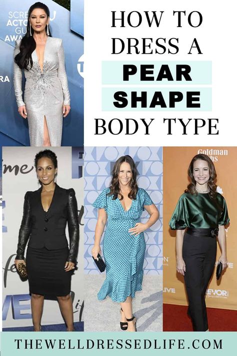 How to Dress a Pear Shape Body Type Clothes That Flatter Pear Shape, Dresses For Pair Shape Body Types, Pear Shape Dresses Formal, Diamond Body Shape Outfits, Formal Dress For Pear Shaped Women, Pear Shaped Dresses Formal, Formal Dresses For Pear Shaped Women, Celebrity Body Shapes, Cocktail Dress For Pear Shape