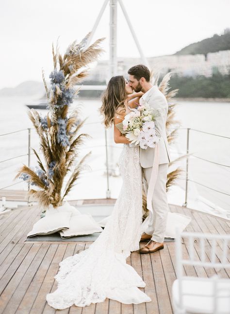 Wedding In Yacht, Weddings On A Yacht, Wedding On A Yacht Ideas, Boat Wedding Reception Yachts, Yacht Wedding Party, Weddings On Boats, Married On A Boat, Yacht Wedding Ceremony, Wedding On The Yacht