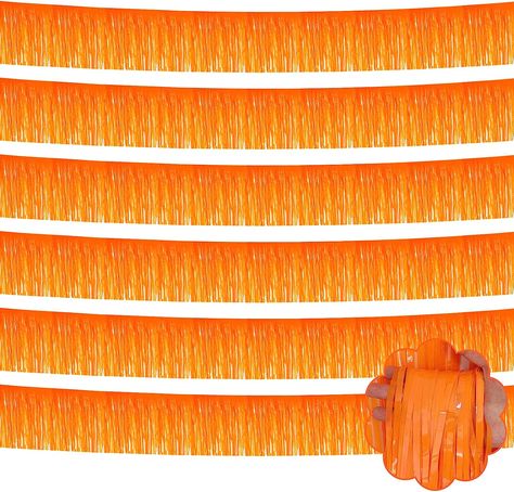 6 Pack 10 Feet Foil Fringe Garland Metallic Tinsel Streamers Banner Wall Hanging Fringe Curtain Backdrop Banner for Parade Floats, Bachelorette, Wedding, Birthday Party Decorations(Macaron Orange) Streamers Backdrop, Hanging Backdrop, Fringe Garland, Mardi Gras Party Decorations, Floating Decorations, Disco Party Decorations, Hollywood Party Theme, Streamer Backdrop, Orange Party