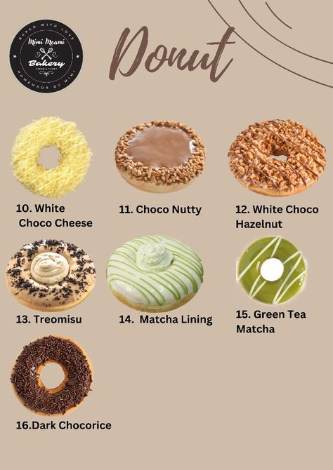 Doughnut Toppings Ideas, Donut Flavors Ideas, Toping Donat, Doughnut Flavors, Topping Donat, Bakery Slogans, Bee Cake Pops, Mini Donut Recipes, Donut Decorating Ideas