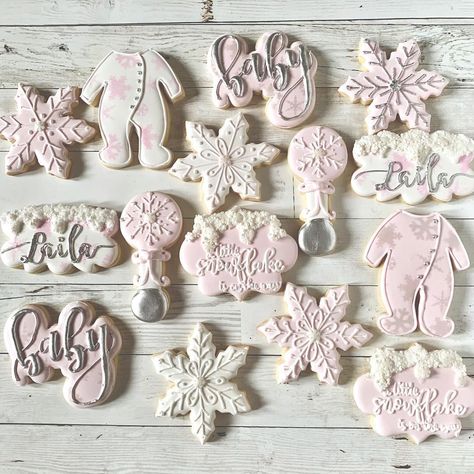 Sweet Lulu’s Cookies on Instagram: “A little snowflake is on the way! . . . . . #decoratedcookies #decoratedsugarcookies #homemade #snowflakesugarcookies #snowflakecookies…” Our Little Snowflake Is On The Way, Pink Snowflake Cookies, A Little Snowflake Is On The Way, Winter Wonderland Baby Shower Cookies, A Little Snowflake Is On The Way Showers, Winter Baby Shower Cookies, Snowflake Cookies Decorated, Ice Wonderland, Snowflake Is On The Way