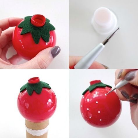 Painted Baubles, Strawberry Party, Ornament Diy, Happy Birthday Jesus, Bauble Ornaments, Paper Embroidery, Diy Home Decor Easy, Christmas Bauble, Crafts Hacks