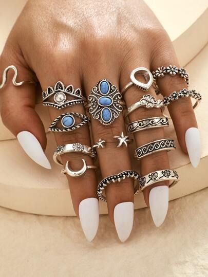 Shein Rings, Big Rings For Women, Rings For Women Unique, Rings Set For Women, Express Fashion, Silver Ring Set, Big Rings, Butterfly Ring, Midi Rings