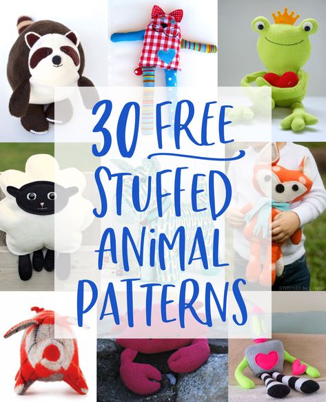 Get these 30 free stuffed animal patterns with tutorials and get sewing! Stuffed animals can be fun to make and even better to give to someone to squeeze. Free Stuffed Animal Patterns, Syprosjekter For Nybegynnere, Tips Menjahit, Softie Pattern, Animal Sewing Patterns, Sewing Stuffed Animals, Beginner Sewing Projects Easy, Sewing Projects For Kids, Animal Patterns