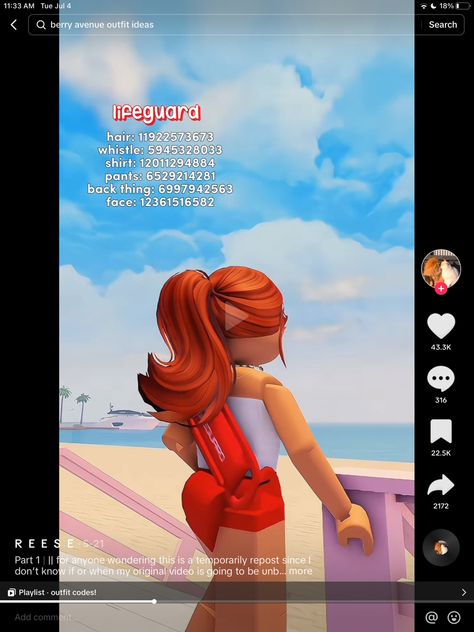 Berry Ave Swimsuit, Outfit Ideas Berry Ave, Lifeguard Outfit, Zepeto Looks Ideas, Life Guard, Coding Clothes, Outfit Codes, Berry Ave, Roblox Outfit