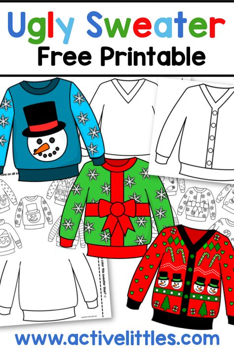 Christmas Sweaters Printables, Ugly Sweater Activities For Kids, Ugly Sweater Craft For Kids, Ugly Sweater Templates Free Printable, Ecse Activities, Ugly Sweater Craft, Ugly Christmas Sweater Template, Sweater Template, Sped Activities