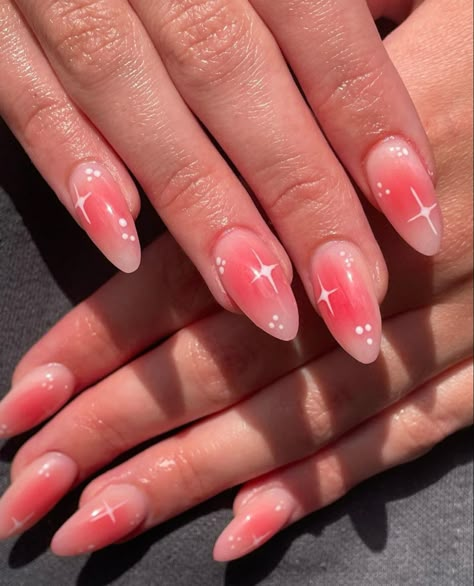 Round Nail Inspo Summer, Simple Pink Nail Designs Almond, Bubblegum Square Round Nails, Nail Designs Sunset, Fire Almond Nails, Ombre Nail Designs Almond Shape, Pastel Aura Nails, Birthday Nails Round, Round Gel Nails Short