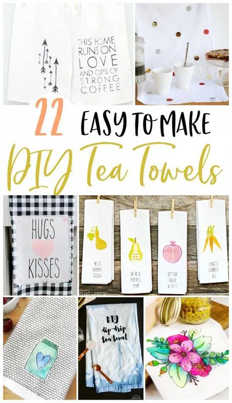 22 Decorative DIY Tea Towels For Your Kitchen – Home and Garden Cricut Tea Towels Svg, Diy Tea Towels, Dish Towels Diy, Embroidery Kitchen Towels, Tea Towels Crafts, Kitchen Towels Diy, Kitchen Towels Crafts, Tea Towels Embroidery, Shibori Diy