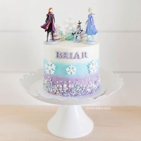 NY CAKE on Instagram: “Frozen Themed Birthday Cake by @sherrie.bakes.cakes • Frozen themed cake for Little Miss Briar as she celebrates turning 2! 💜❄️💙☃️. . This…” Ice Cream Cake Frozen Theme, Easy Frozen Theme Cake, Frozen Cake Ideas One Layer, Frozen Ombre Cake, Frozen Summer Birthday Cake, Frozen Buttercream Cake Ideas, Purple Frozen Birthday Cake, Frozen 2nd Birthday Cake, Small Frozen Birthday Cake