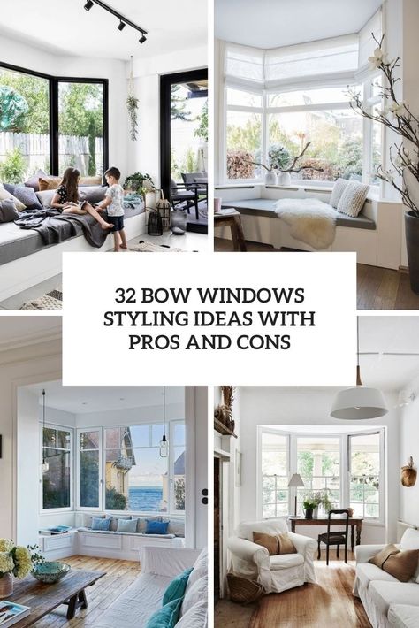 bow window styling ideas with pros and cons cover Window Nook Ideas Living Room, Bow Window Ideas, Bow Window Decor, Bow Window Ideas Living Room, Window Ideas Living Room, Bow Window Living Room, Bow Window Curtains, Bow Window Treatments, Modern Bay Window