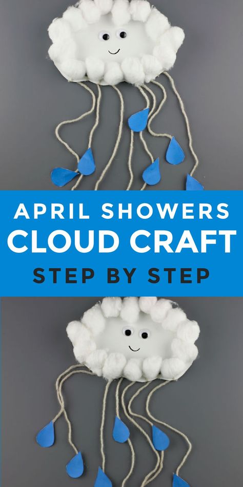 An easy paper plate cloud craft to make with kids for a spring day. This spring craft comes with easy step by step instructions. Use a paper plate, cotton balls, yarn and paper to make a simple spring craft for preschoolers, kindergarteners and elementary school aged kids. If you are a teacher you will love making this craft in the classroom for a spring bulletin board or April showers bring May flowers. Mini Closet, Spring Arts And Crafts, Spring Crafts Preschool, Prek Crafts, May Crafts, Weather Crafts, Craft For Preschoolers, Spring Bulletin, April Crafts