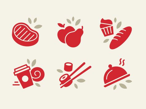 Grocery Store Icons coffee meat fruit sushi design grocery food branding vector illustration logo icon icons Grocery Store Branding, Food Pictogram, Grocery Logo, Meat Logo, Meat Icon, Fruit Sushi, Carlos Fernandez, Store Poster, Pictogram Design