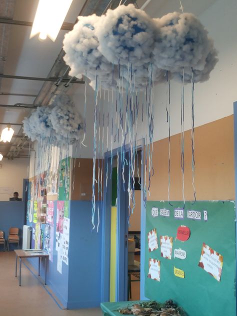 Rain Theme Decoration, Weather Theme Classroom Decorations, Weather Decorations For Classroom, Weather Classroom Decorations, Weather Party, Weather Display, Diy Playroom, Infant Classroom, Carnival Decorations