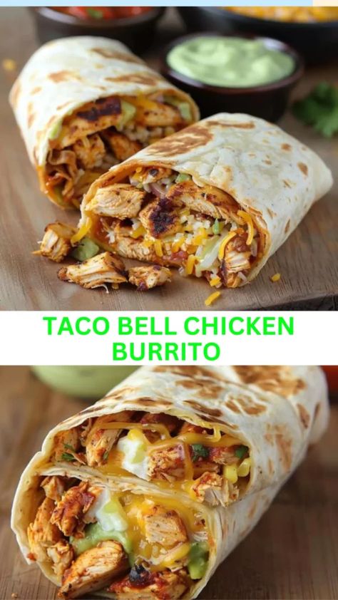 Taco Bell Chicken Burrito, Burrito Recipe Chicken, Taco Bell Recipes, Chicken Burrito, Burritos Recipe, Tacos And Burritos, Chicken Burritos, Copykat Recipes, Mexican Food Recipes Easy