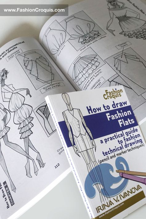 Draw fashion flats with easiness, accuracy and confidence using this one of a kind book. "How to draw fashion flats" is a comprehensive, practical guide to technical apparel drawing. The book focuses on pencil and marker techniques with rulers and French curves. Easy Fashion Sketches, Draw Fashion Design, Fashion Lessons, Marker Techniques, Fashion Notebook, Technical Apparel, Swimsuit Pattern Sewing, Fashion Model Sketch, Draw Fashion