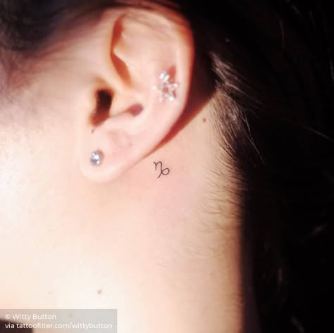 Capricorn Zodiac symbol tattoo behind the left ear. Behind The Ear Tattoo Ideas Zodiac, Capricorn Behind Ear Tattoo, Simple Capricorn Tattoo, Ghana Trip, Capricorn Tattoos, Capricorn Zodiac Symbol, Cute Tattoos With Meaning, Capricorn Symbol, Behind Ear Tattoos